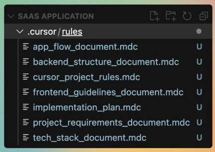 Cursor rules structure showing project files